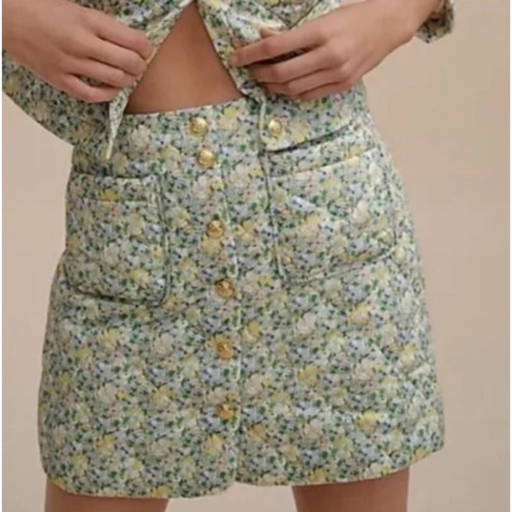 J. Crew Floral Mini Skirt - Green and Yellow